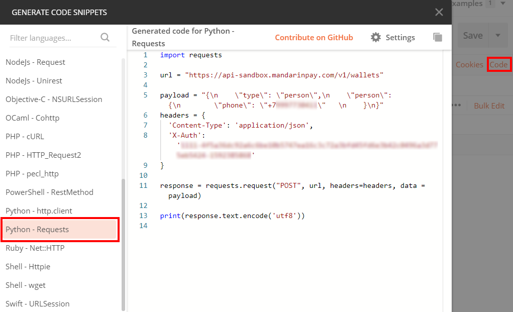 Generating code snippet